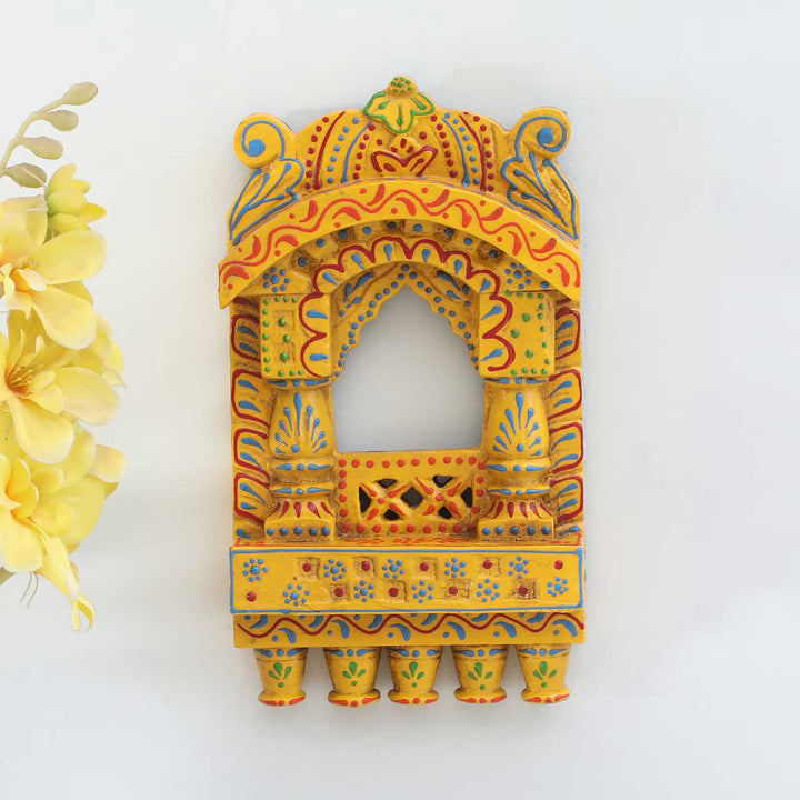 Handmade Traditional Yellow Wooden Jharokha