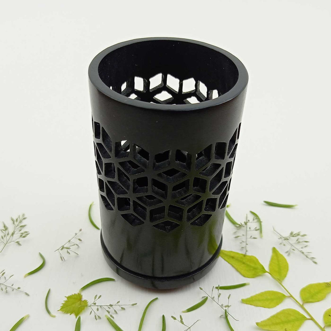 Handmade Black Ulfa Modern Hexagon Star Lattice Soapstone Tealight Holder