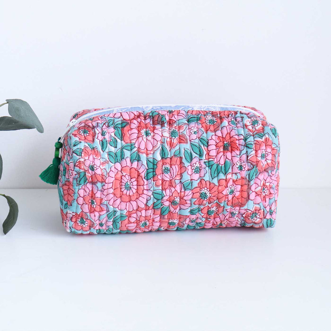 Personalized Block Printed Cotton Cosmetic Pouch