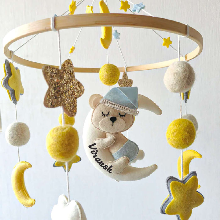 Personalized Handmade Dreaming Teddy Bear Felt Cot Mobile For Newborns