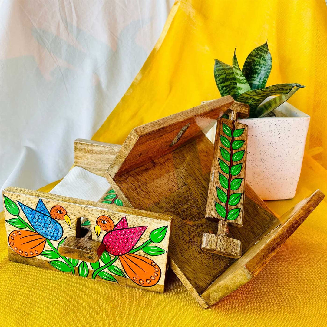 Hand-Painted Pattachitra Jugni Wooden Napkin Holder