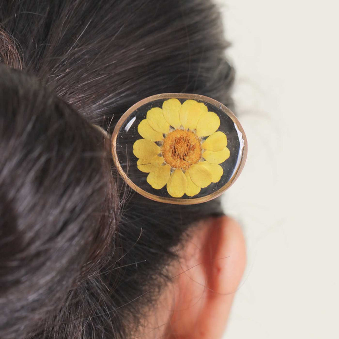 Handmade Preserved Flower Yellow Victory Hair Pin