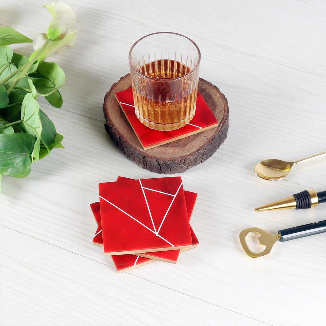 Handmade Red & White Resin Coasters | Set Of 4