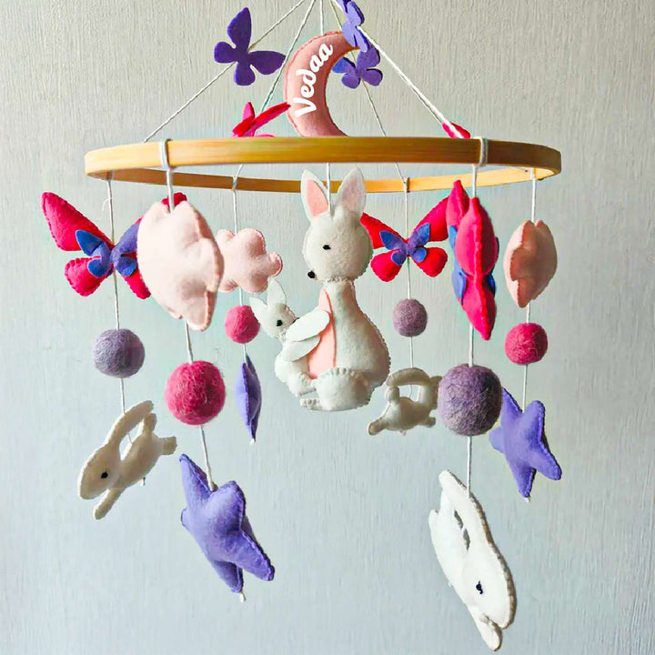 Personalised Handmade Fluttering Burrows Felt Cot Mobile For Newborns