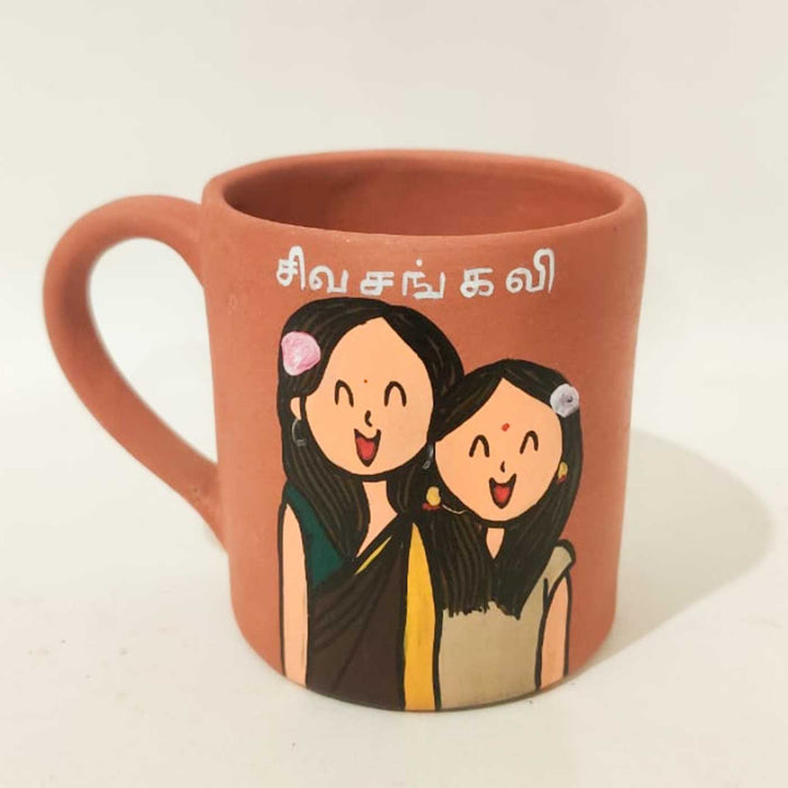 Photo Personalized Handpainted Terracotta Mug with Caricatures