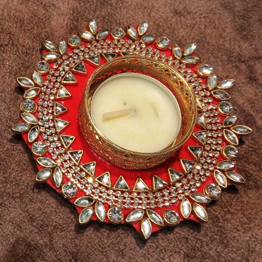 Handmade Kundan Work Tealight Holder | Set Of 2