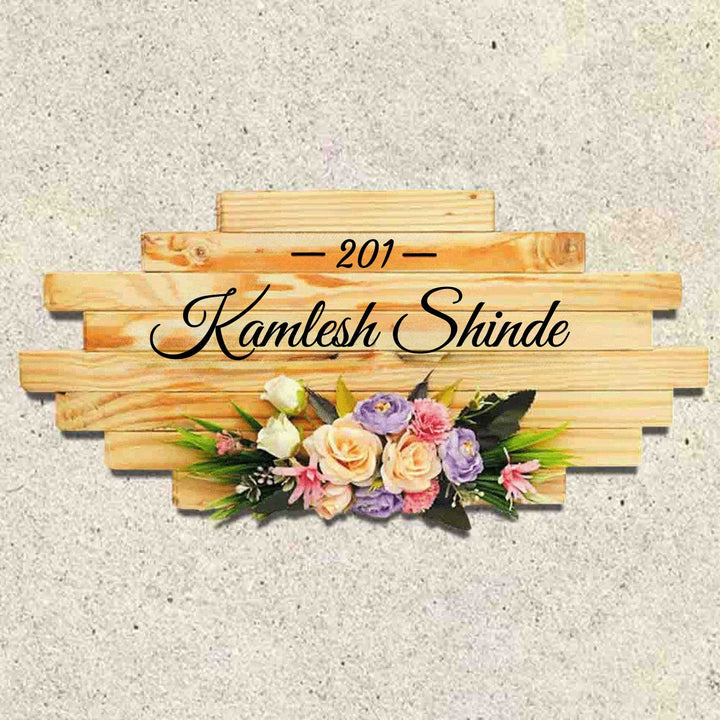 Personalized Handmade Floral Wooden Name Plate With 3D Letters