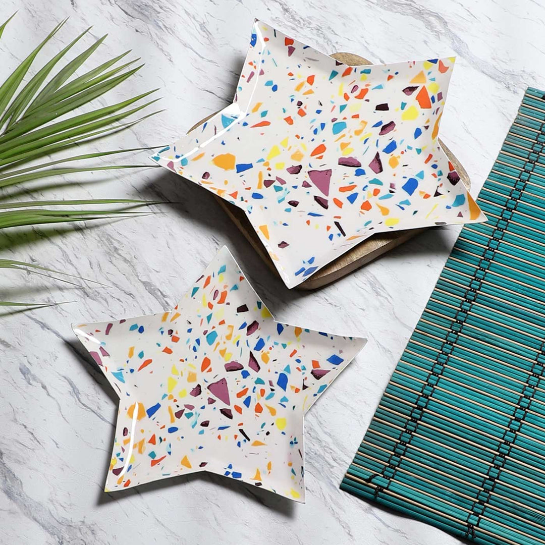 Handmade Multicolor Star Shaped Metal Platter | Set Of 2