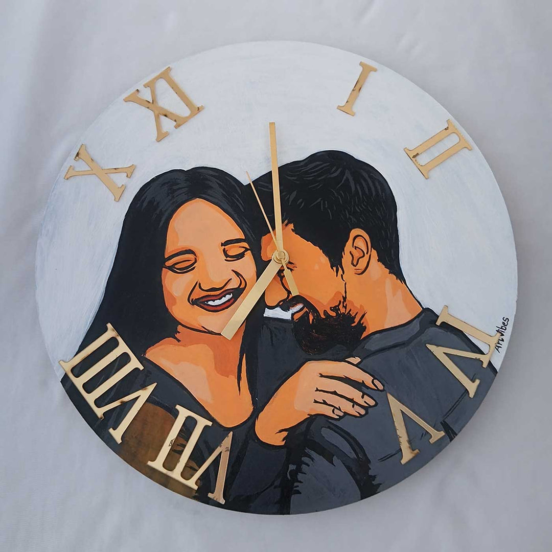 Personalized Photo Based Caricature Round White Clock