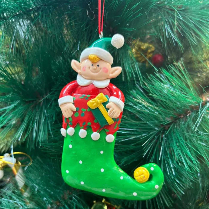 Handmade Elf With Gift Clay Ornaments For Christmas Tree Decoration