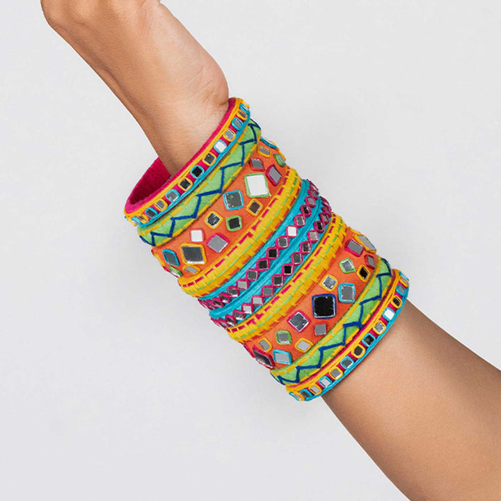 Multicolour Handcrafted Anusha Mirror Embriodery Bangles | Set of 10