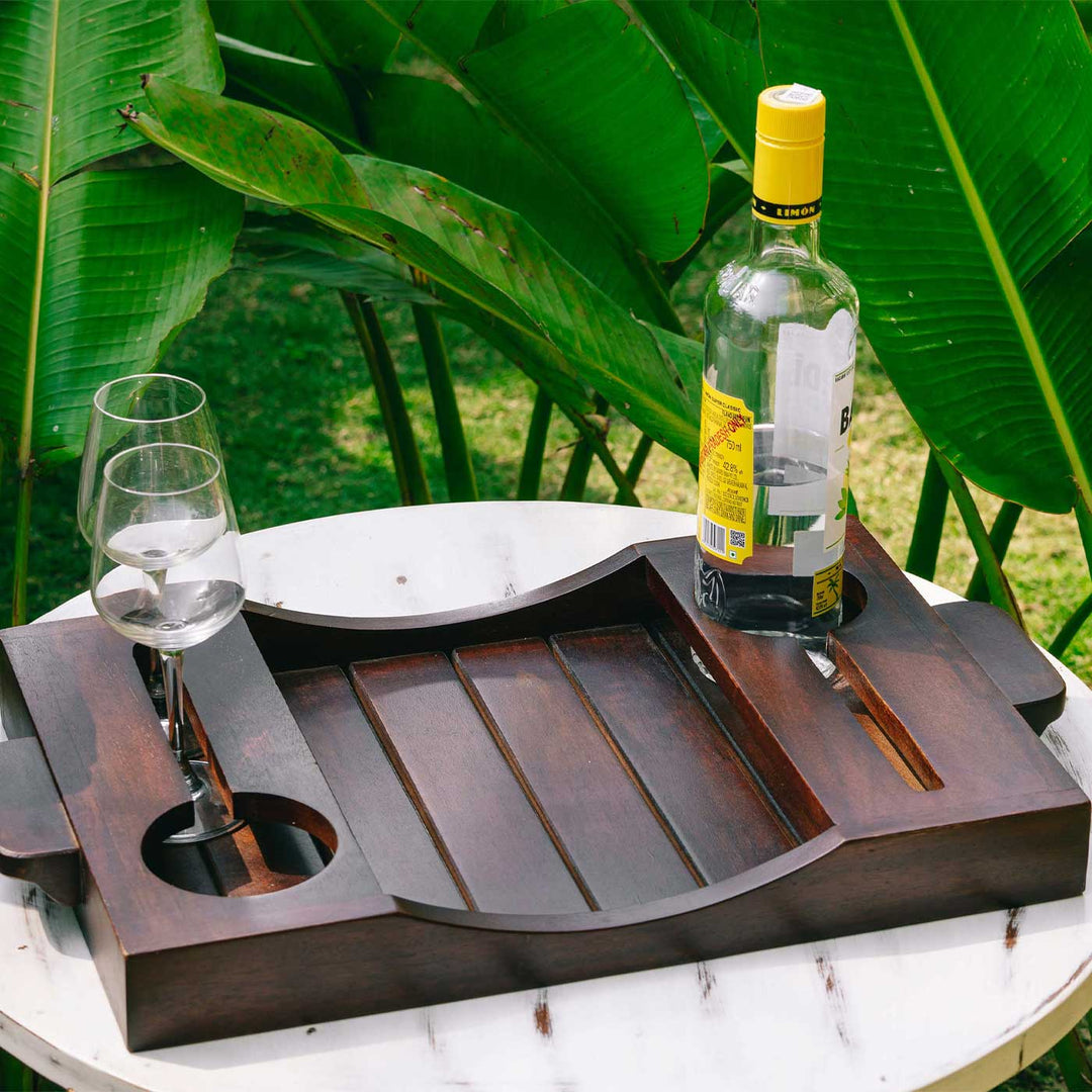 Handmade Aakar Dhaari Wooden Wine Tray