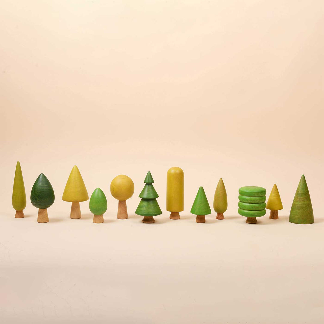 Hand-Painted Large Wooden Forest Tree Toys | Set Of 12