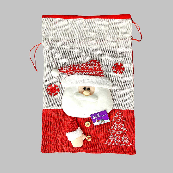 Handmade Santa Red & White Knitted Gift Sacks For Christmas Decoration