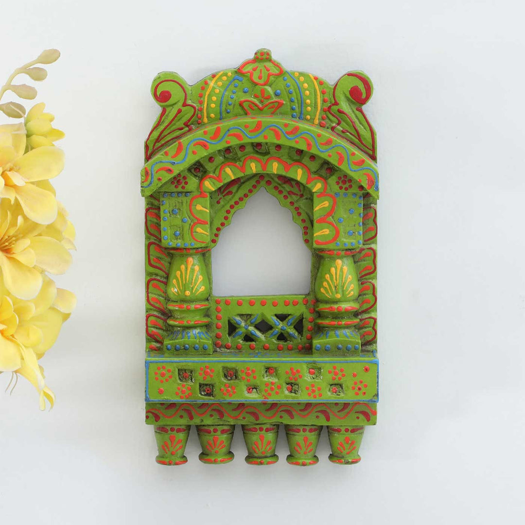 Handmade Traditional Green Wooden Jharokha