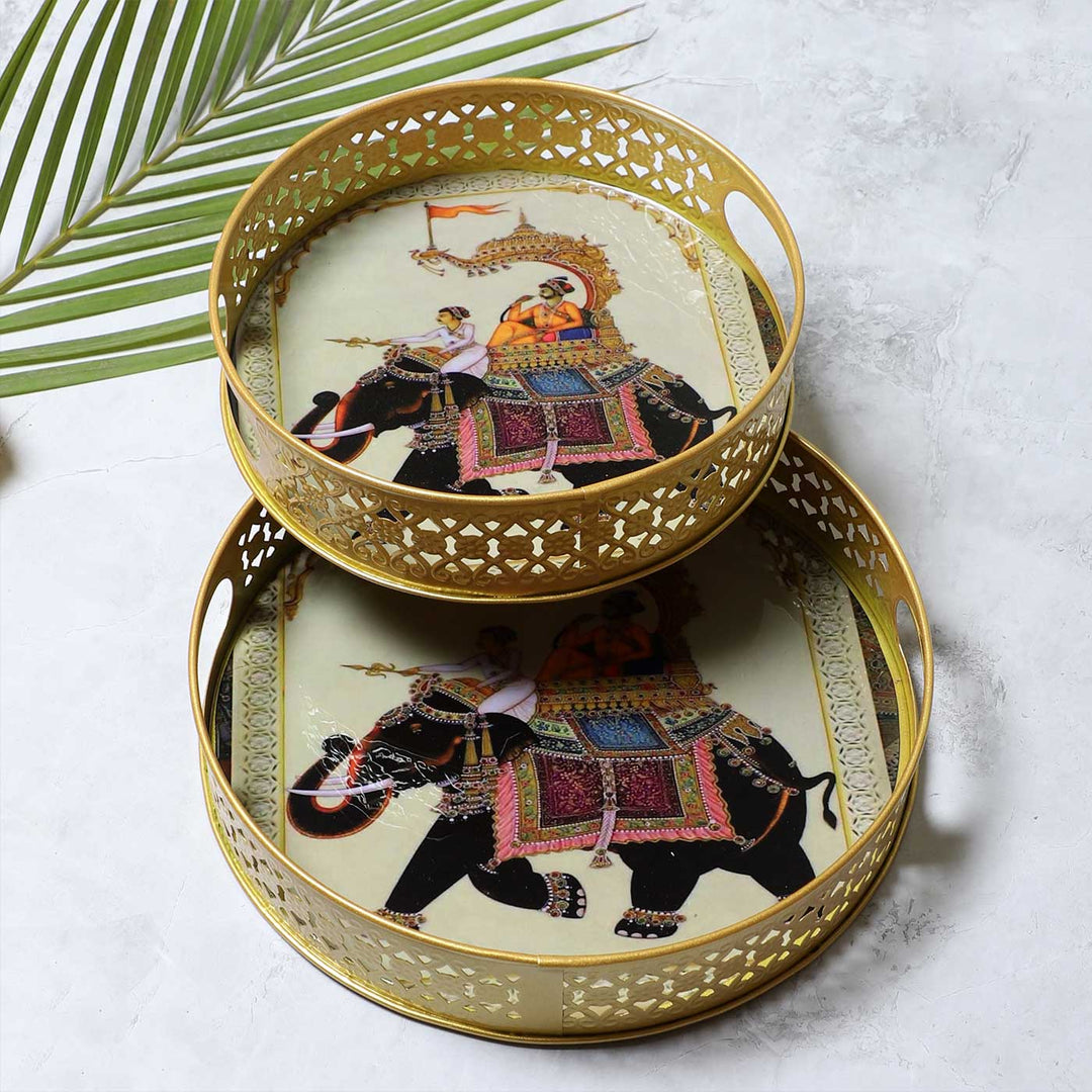 Handmade Elephant Black Tray | Set Of 2