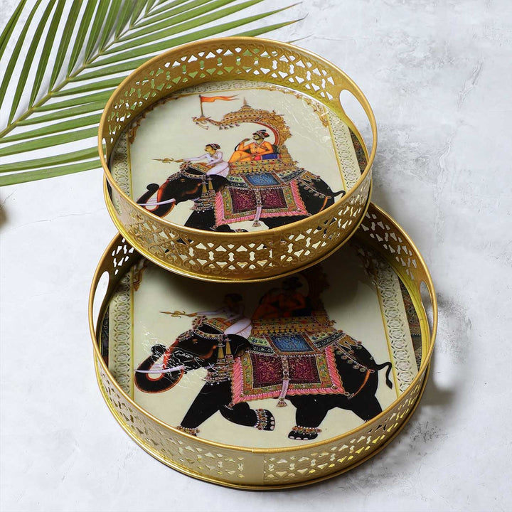 Handmade Elephant Black Tray | Set Of 2