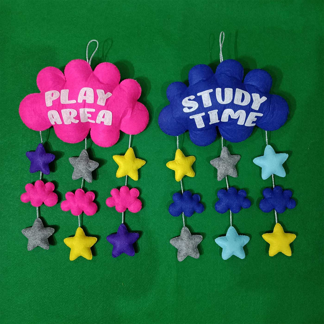 Personalized Handmade Cloud & Stars Felt Kids Name Plate with Birthdate