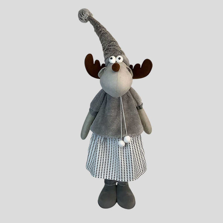 Grey Dress Mrs. Reindeer Self-Standing Woolen Decor For Christmas Table Decoration