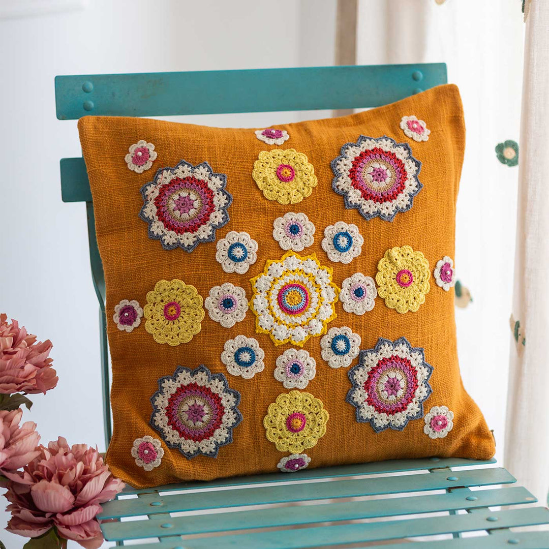 Handmade Prakriti Mustard Mandalas Cushion Cover | 16 inch