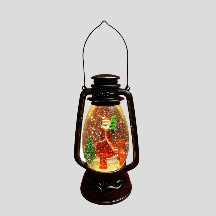 Santa With Rotating Gift And Deer Musical Lantern For Christmas Table Decoration