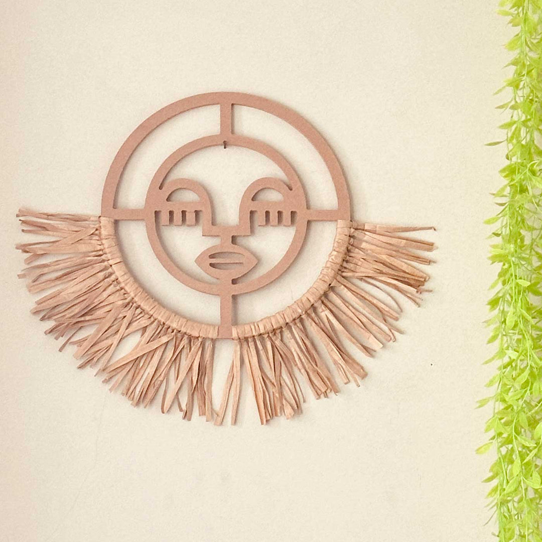 Raffia African Female Face Raffia Wall Decor