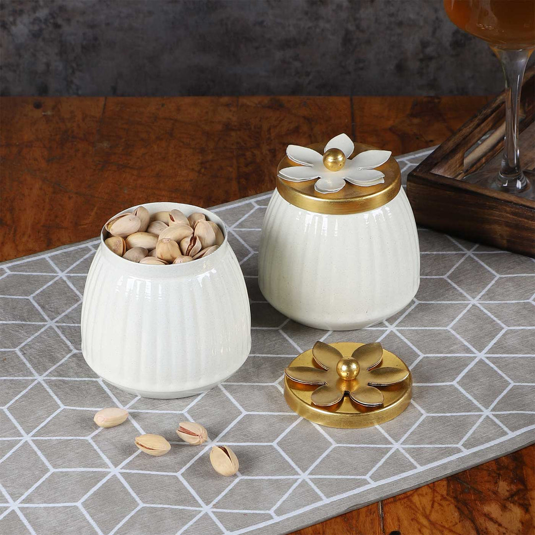 Handmade White & Gold Dry Fruits Bowl | Set Of 2