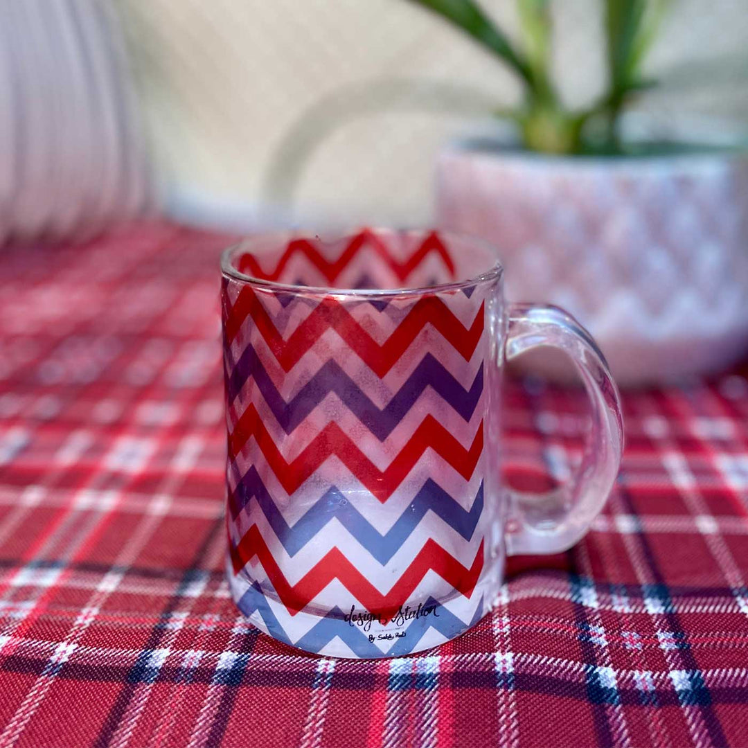 Handmade Chevron Printed Clear Borosil Glass Mugs | Xmas Gifting Ideas