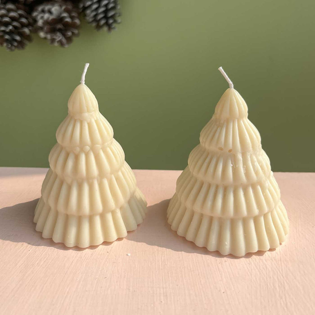 Handmade White Christmas Tree Shaped Candle For Decoration