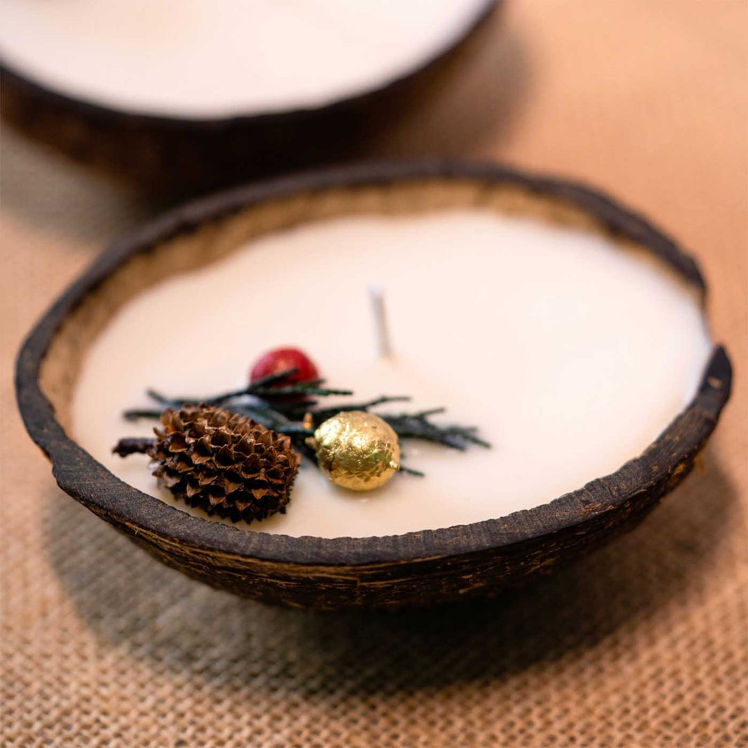 Eco-friendly Handmade Scented Coconut Shell Candles For Christmas Decoration | Set Of 2