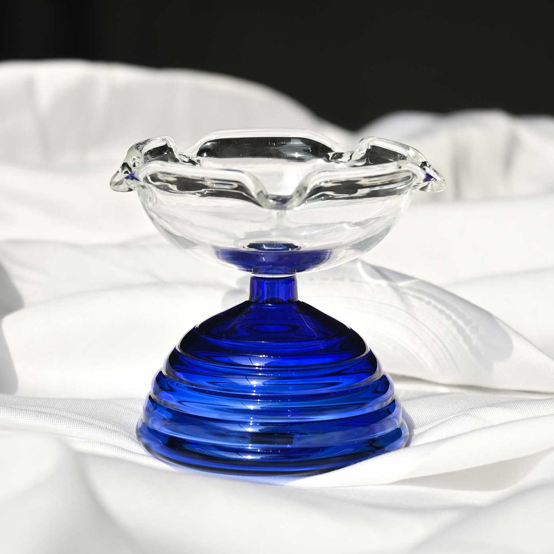 Handmade Blue Small Borosil Glass Oil Lamp / Diya | 2.2 inch