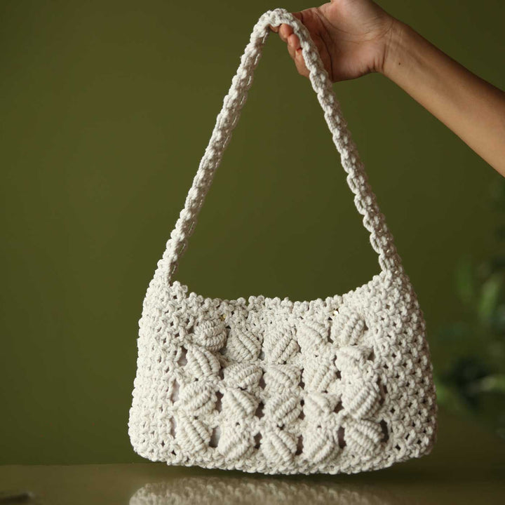 Handmade Macrame White Shoulder Bag