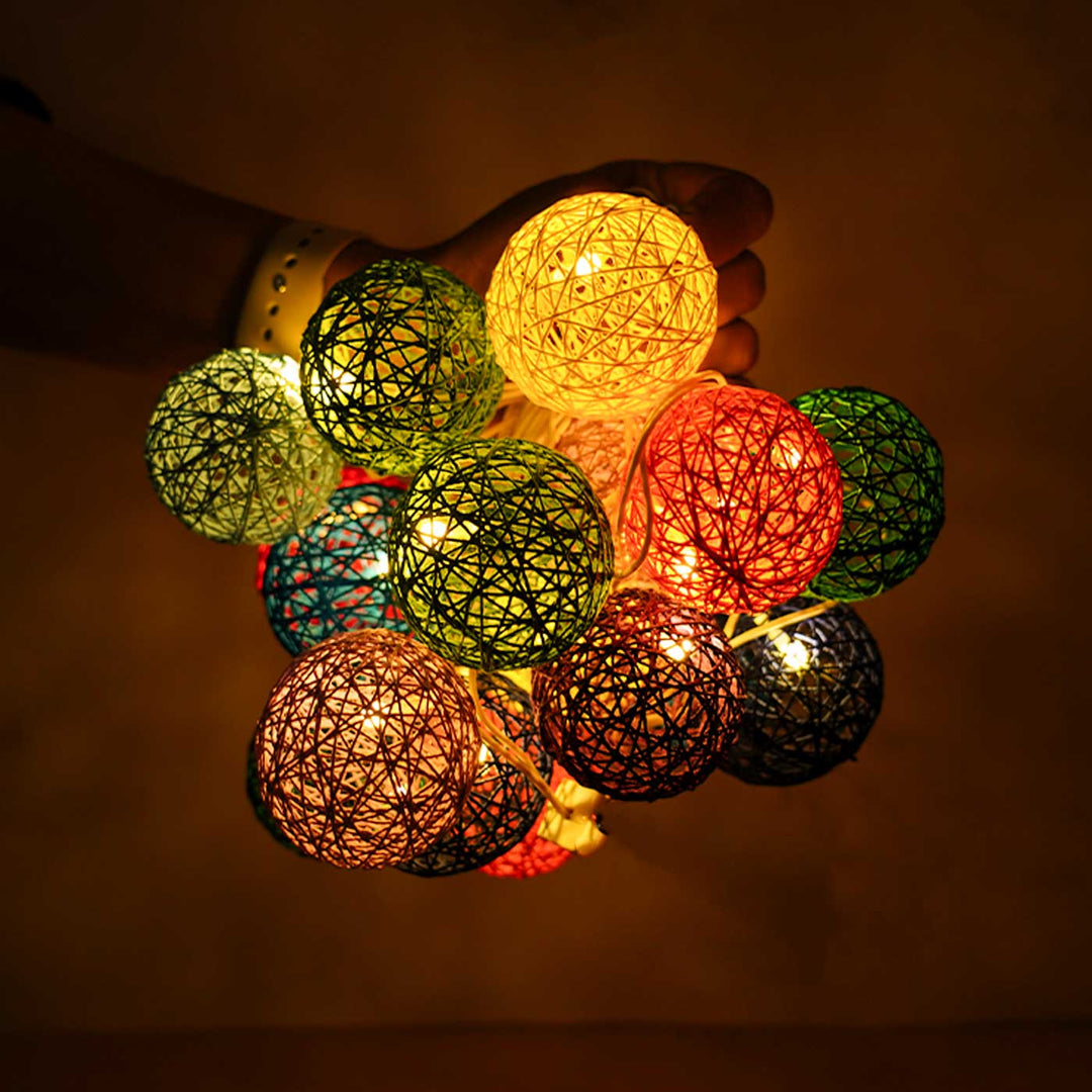 Handcrafted Yarn Spherical Fairy Light Hangings -  Multicolour