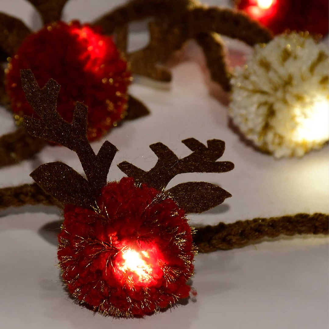 Handmade Reindeer Woolen Fairy Lights For Christmas Decoration