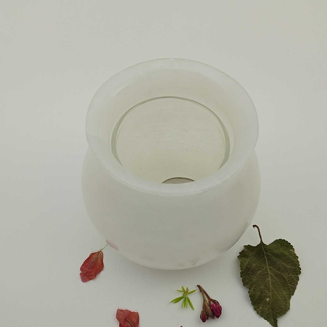 Handmade White Hayfa Classic Lota Shape Alabaster Tealight Holder