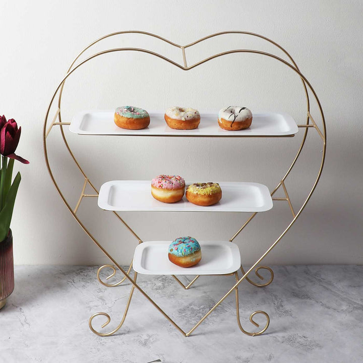 Handmade Heart Shape Gold & White Tiered Platter