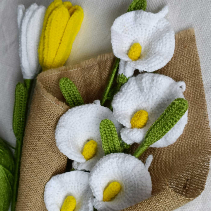 Handmade Crochet Cala Lily Bouquet | Set Of 5