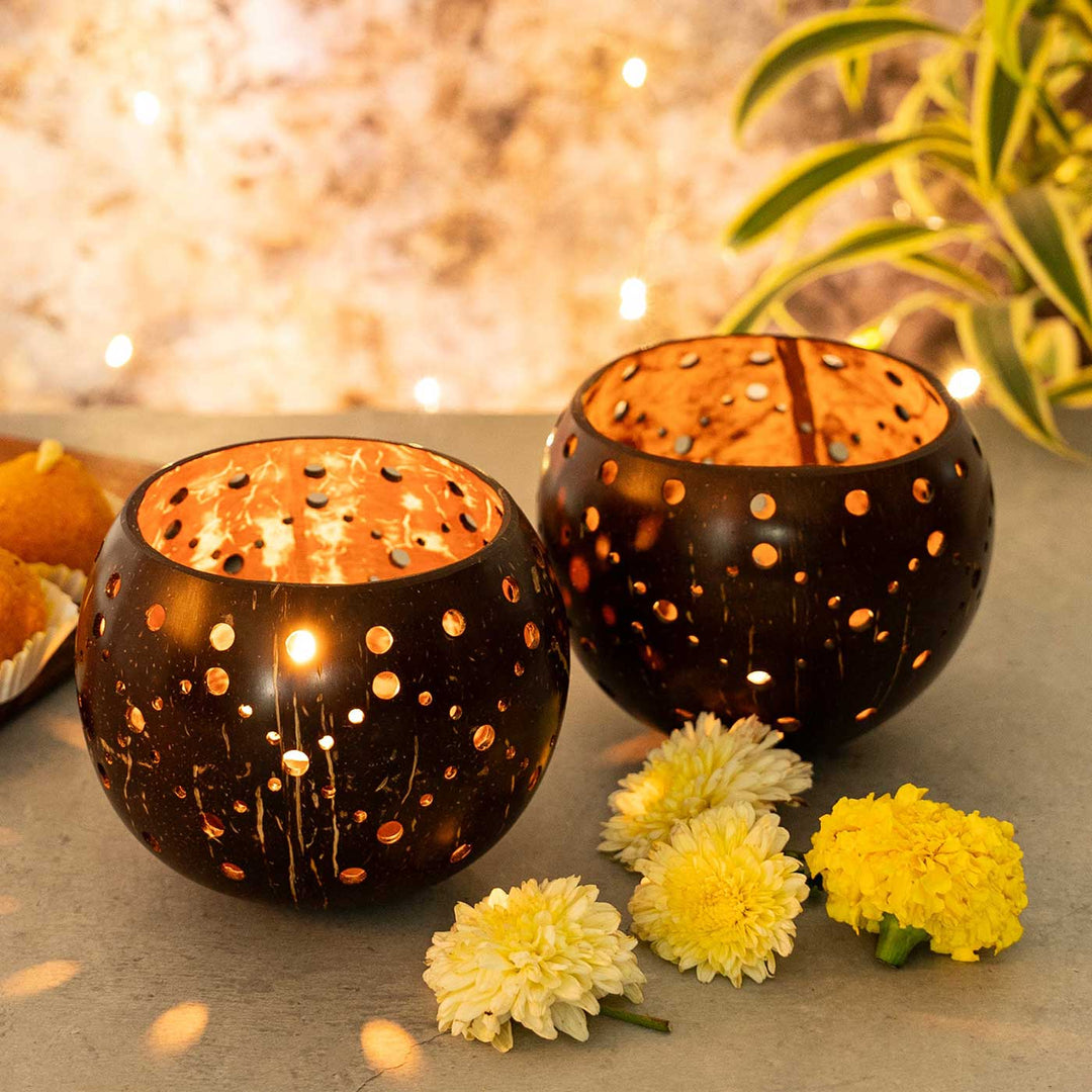 Festive Coconut Shell Tealight Holder