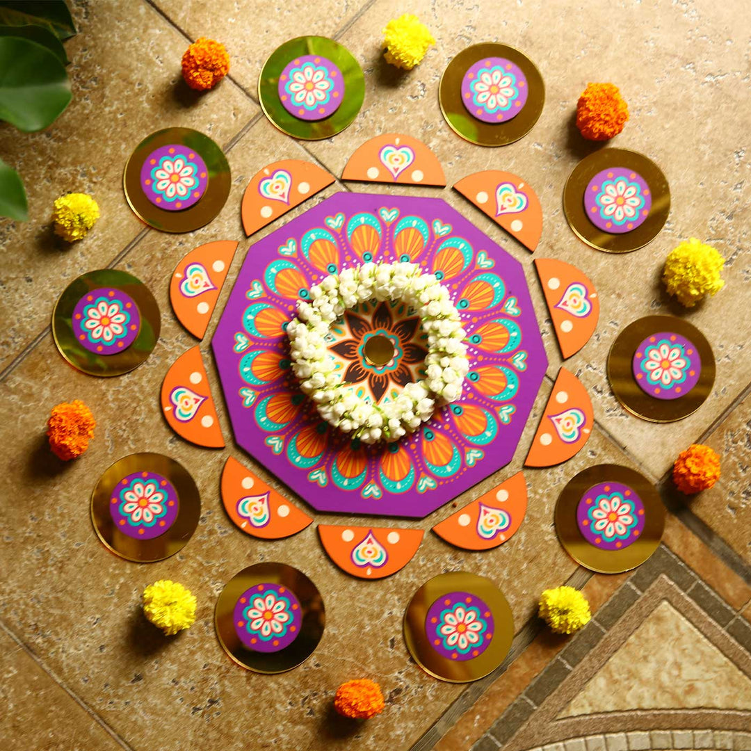 Reusable 17 Piece Ainakar MDF Wood Rangoli