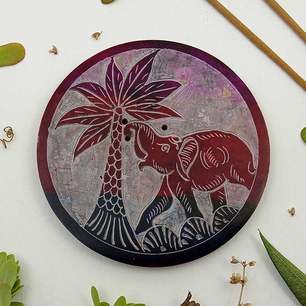 Handmade Red Adeeva Elephant Soapstone Incense Stick Holder | Set of 2