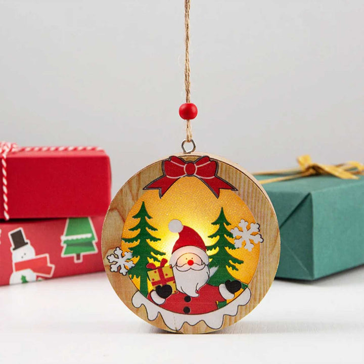 Handmade Shimmer Sphere Wooden Ornaments With Lights For Christmas Tree Decoration