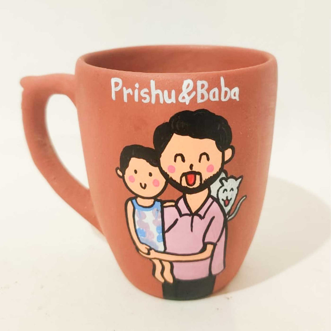 Handpainted Personalised 3D Terracotta Mug with Caricatures