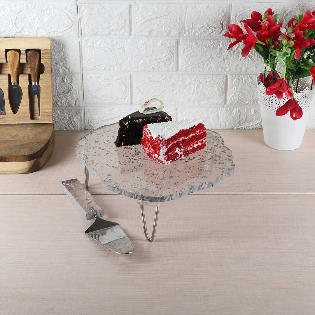 Handmade Silver Flex Resin Cake Platter | Set Of 2