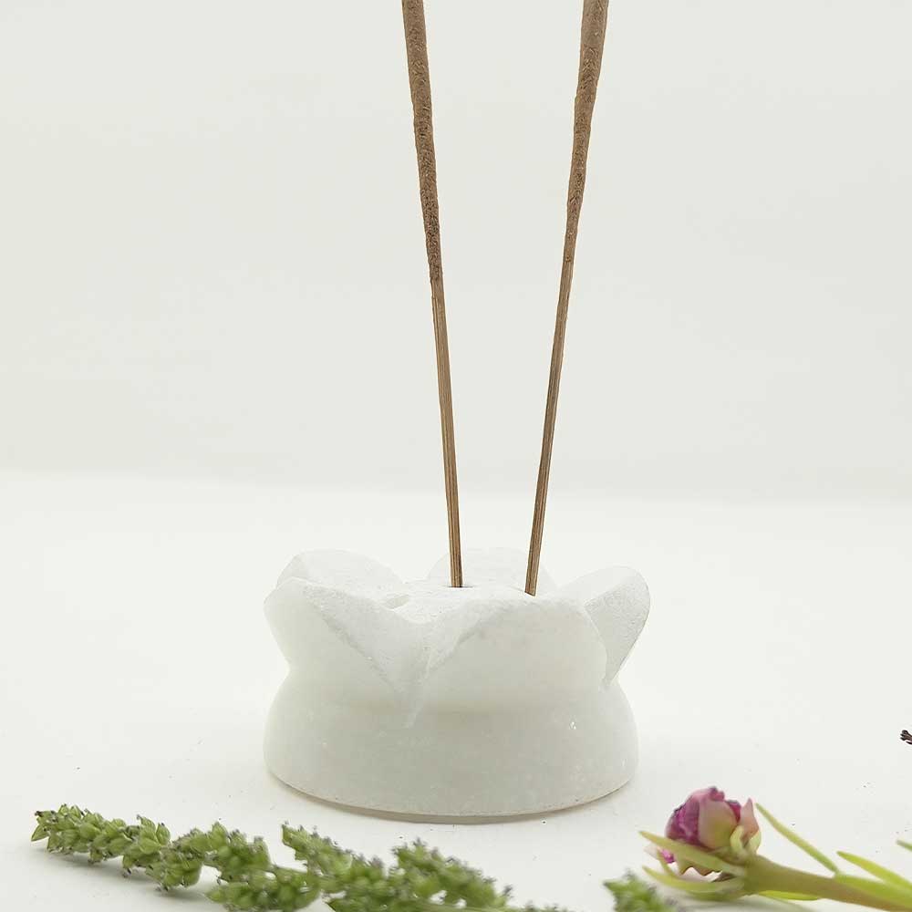 Handmade White Aaka Artistic Marble Incense Stick Holder | Set of 2