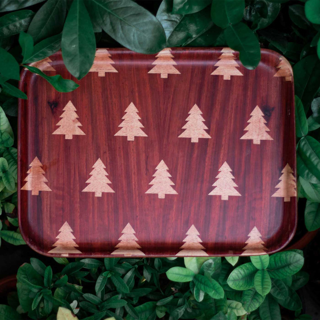 Handmade Xmas Tree Printed Wooden Tray For Christmas Table Decoration