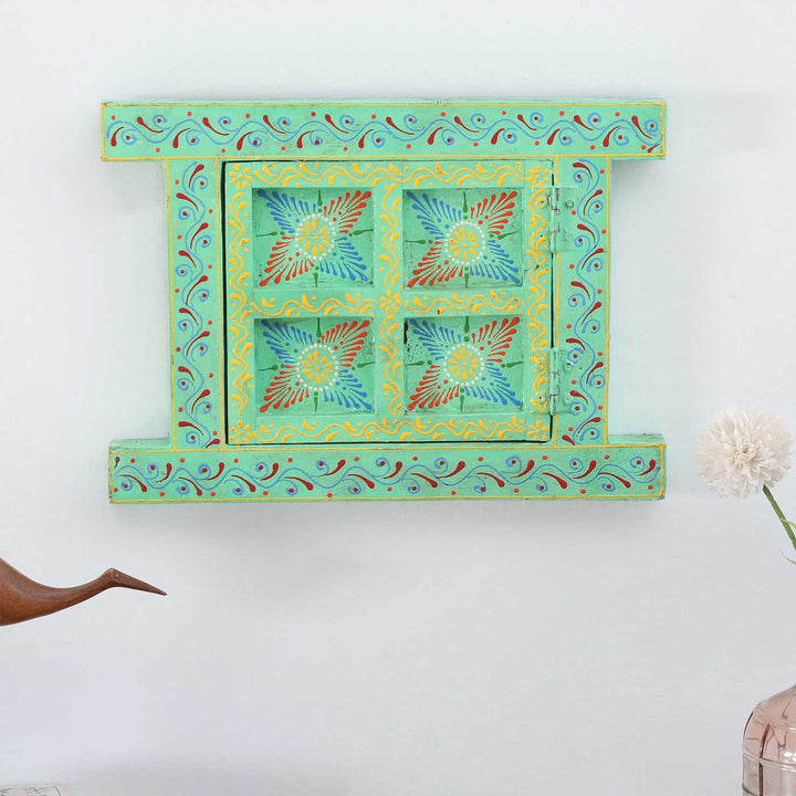 Handmade Decorative Sea Green Wooden Window Wall Decor