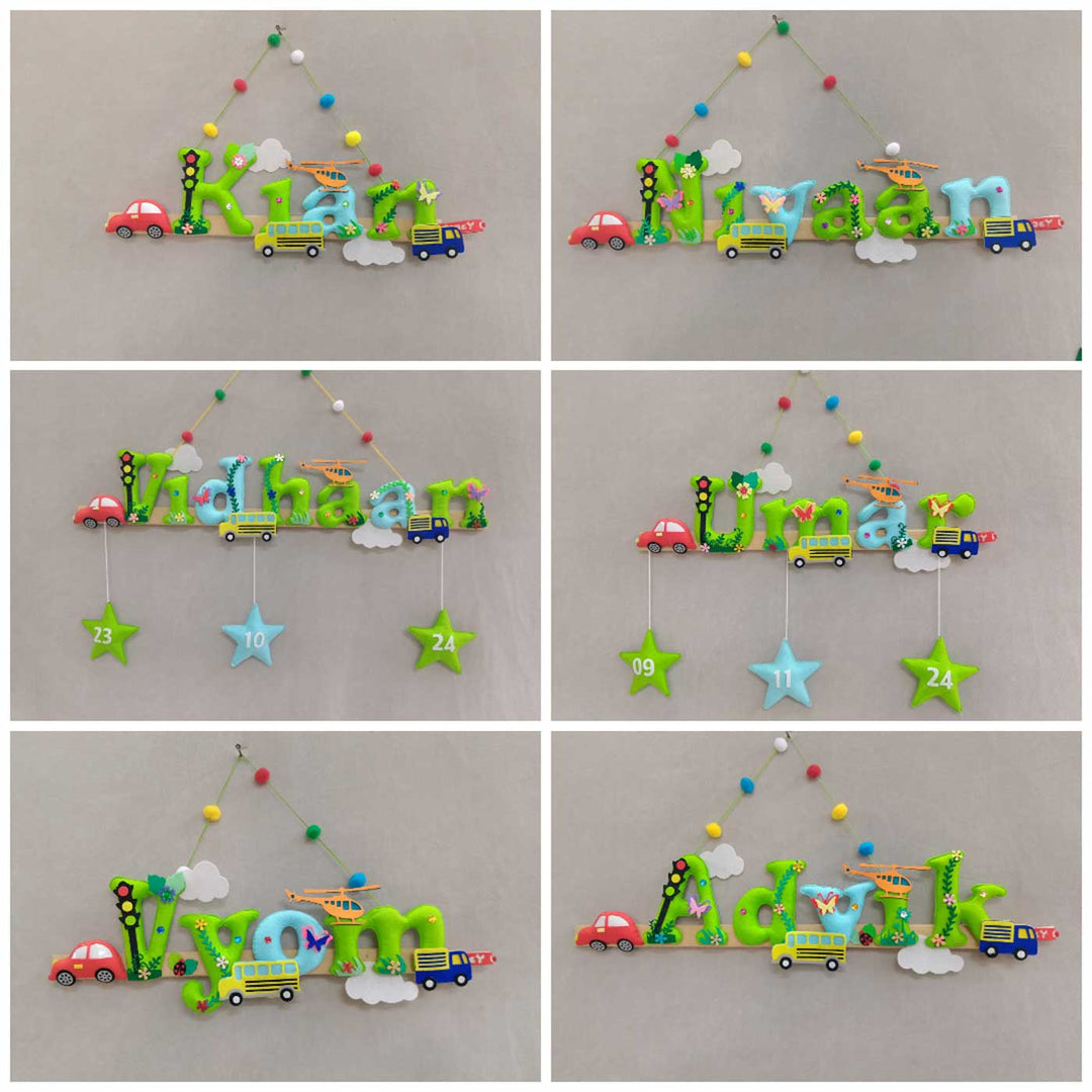 Handcrafted Personalized Transport Vehicles Felt Nameplate for Kids