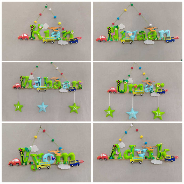 Handcrafted Personalized Transport Vehicles Felt Nameplate for Kids