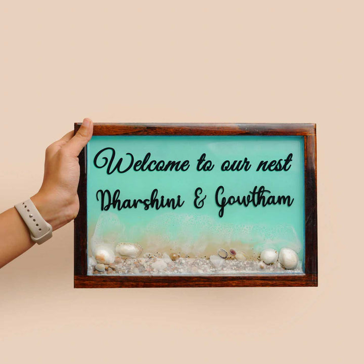 Personalized Beach Theme Resin Name Plate For Couples