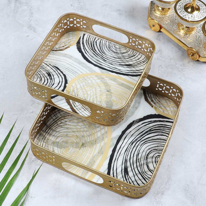 Handmade Black & Gold Ring Design Tray | Set Of 2